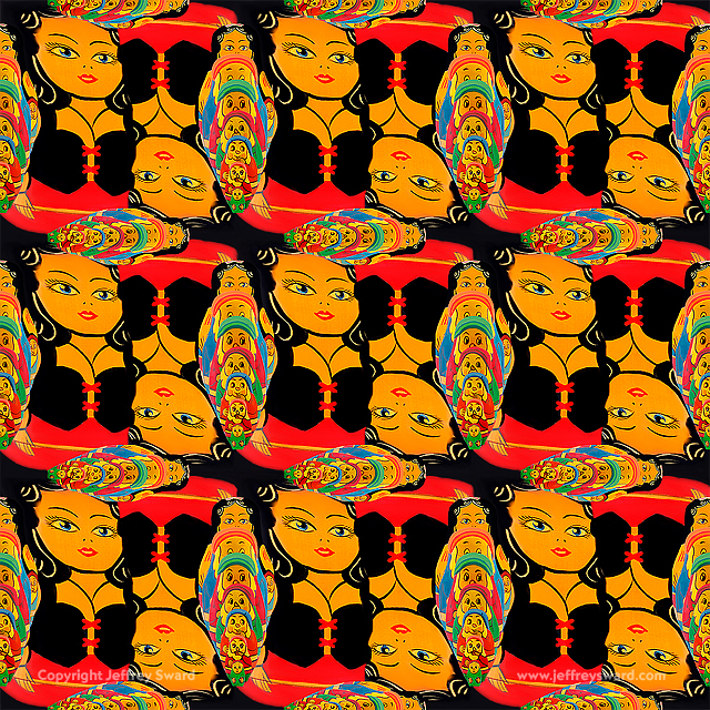 Show white and seven dwarves nesting dolls tessellation pattern Created by Jeffrey Sward